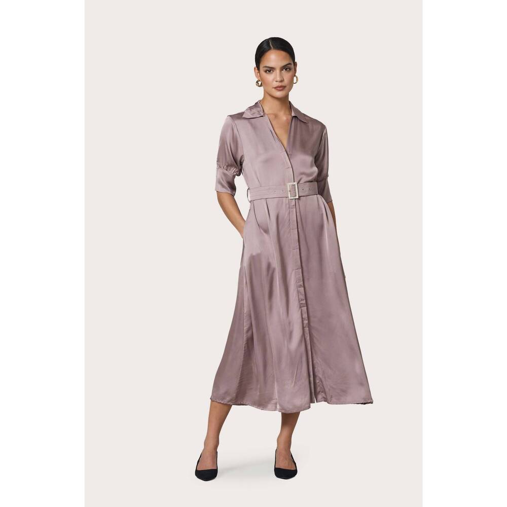 NEW LUSANA chrissy belted silk dress in stone